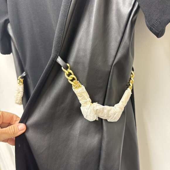 New Michael Kors Womens Size 3X Black Faux Leather Mixed Media Chain Shift Dress - Picture 6 of 11